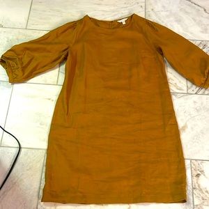 Beautiful gold linen dress. Essential linen by Garnet Hill. Generous shift style